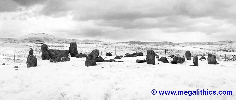 Tomnaverie recumbent stone circle from the east - infrared